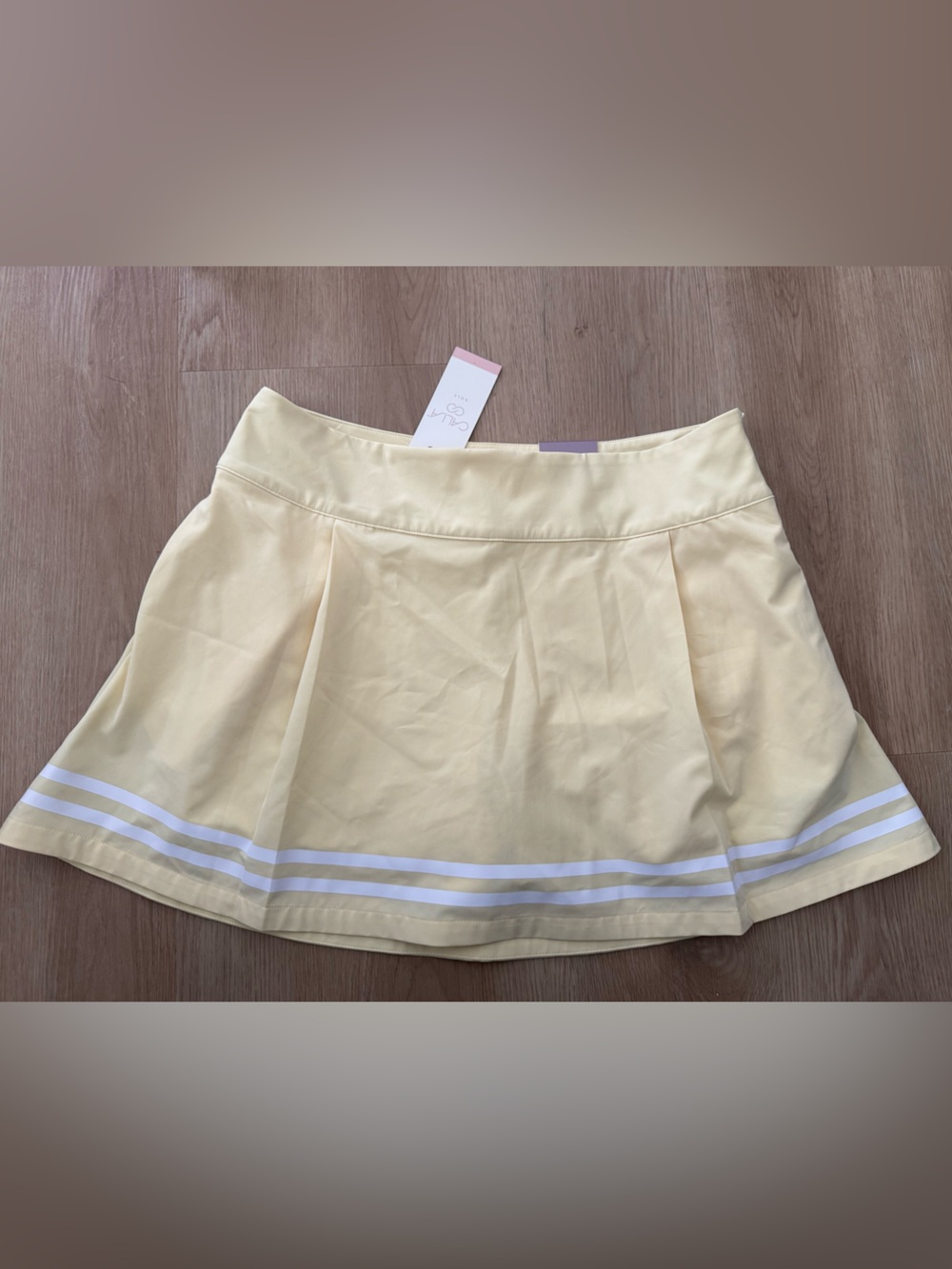 CALIA by Carrie Underwood Pale Yellow Tennis Skort with White Stripes size 12